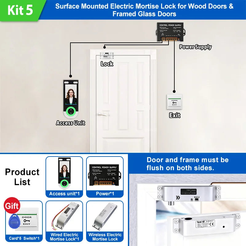 5.5-inch Aluminum Alloy Biometric Face Palm QR RFID Access Control Terminal with Video Intercom Cloud PC Software TCP/IP USB
