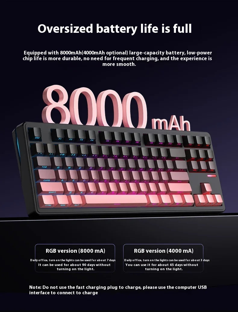 Riccks RS8 V2 Wireless Gaming Mechanical Keyboard Bluetooth 2.4G Wired 8000mAh RGB Hotswap Support QMK-VIA Keyboard for pc Gamer