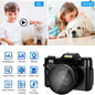 CABE-Digital Camera 4K HD Camcorder WIFI Webcam Wide Angle Lens 16X Digital Zoom 48MP 3 Inch Flip Screen Recorder