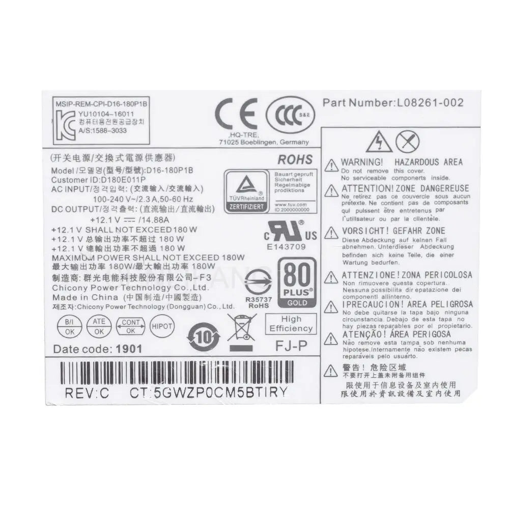 New 180W PSU L08261-002 PCH023 D16-180P1B 901763-002 PA-1181-6HY PCG004 For ProDesk 400 G5 280 G4 600 800 G3 Power Supply