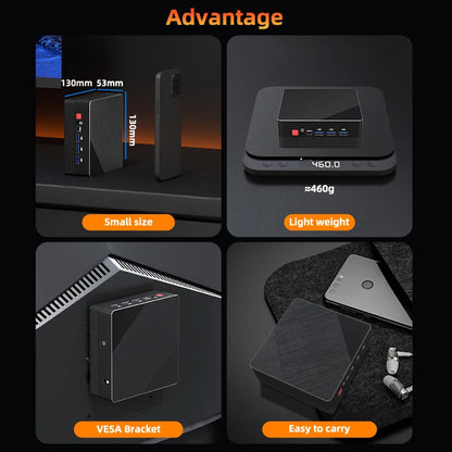 TexHoo Mini PC Computer Gaming AMD Ryzen7 5800H Pocket Dual HDMI LAN WIFI6 Windows 11 Pro NUC Office DDR4 NVMe Four Display