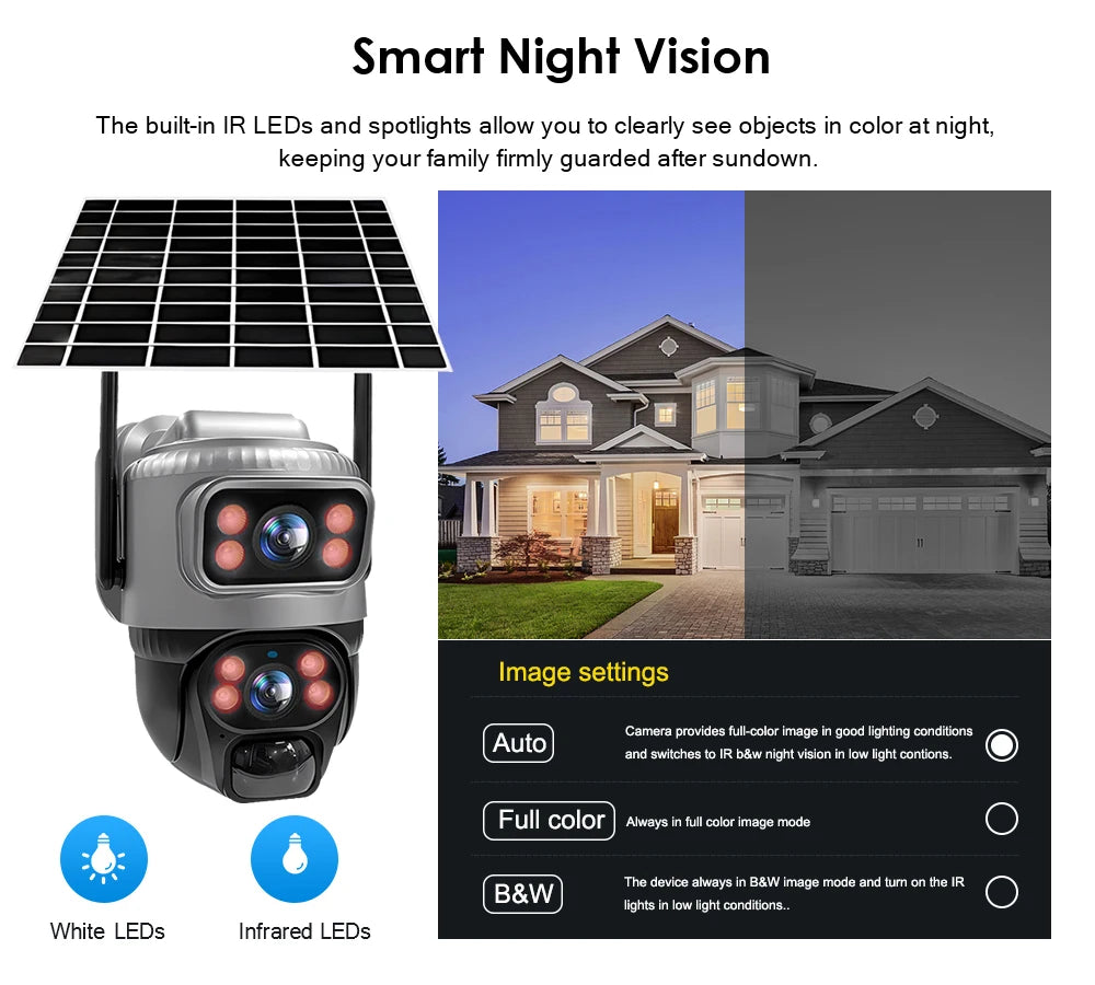 V380 Dual Lens 4G Camera Solar PIR Human Detection Night Vision Waterproof Security Video IP Camara 8MP 4K Battery CCTV Monitor
