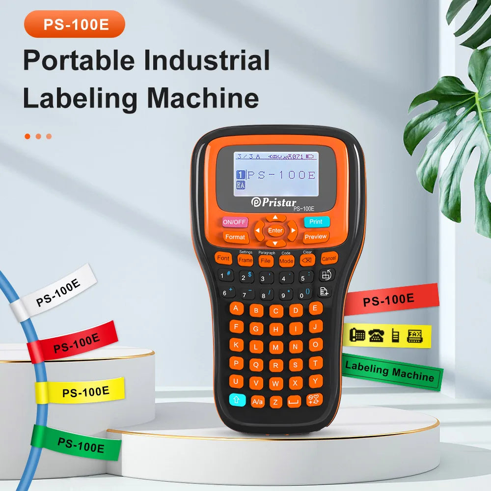Portable Label Maker PS100E Label Printer Automatic Cutting Industrial Label Machine with 5PK 12mm Label for Brother TZe231 Tape