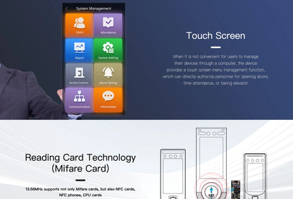 5.5-inch Aluminum Alloy Biometric Face Palm QR RFID Access Control Terminal with Video Intercom Cloud PC Software TCP/IP USB
