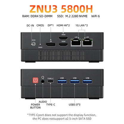 TexHoo Mini PC Computer Gaming AMD Ryzen7 5800H Pocket Dual HDMI LAN WIFI6 Windows 11 Pro NUC Office DDR4 NVMe Four Display