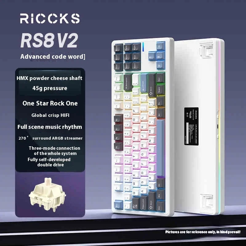 Riccks RS8 V2 Wireless Gaming Mechanical Keyboard Bluetooth 2.4G Wired 8000mAh RGB Hotswap Support QMK-VIA Keyboard for pc Gamer