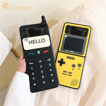 3D Antenna Game Boy Phone Case For Samsung Galaxy Z Flip 6 5 Luxury Hard Plastic Frame Silicone Cover For Samsung Z Flip 3 4 5G