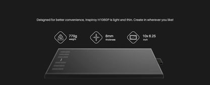 HUION Inspiroy H1060P Graphics Drawing Tablet with 8192 Pressure Sensitivity Battery-Free Stylus and 12 Customized Hot Keys, 10