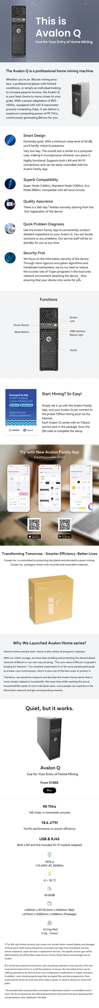 New Canaan Avalon Q 90TH/S 1674W Bitcoin 18.6 J/TH Home Quite Miner De Avalon Q Bitcoin Miner Avalon Q Asic Mining Machine
