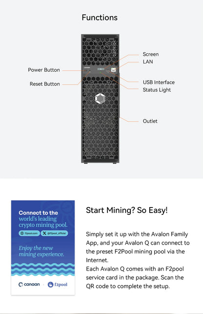 New Canaan Avalon Q 90TH/S 1674W Bitcoin 18.6 J/TH Home Quite Miner De Avalon Q Bitcoin Miner Avalon Q Asic Mining Machine