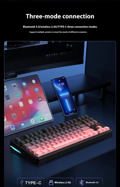 Riccks RS8 V2 Wireless Gaming Mechanical Keyboard Bluetooth 2.4G Wired 8000mAh RGB Hotswap Support QMK-VIA Keyboard for pc Gamer