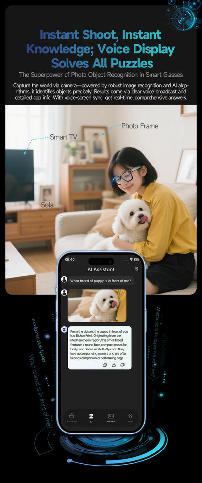 Smart Glasses 8 Million Pixels Recording Videos AI Photo Recognition Answer Translation 270mAh IP65 Waterproof Bluetooth Glasses