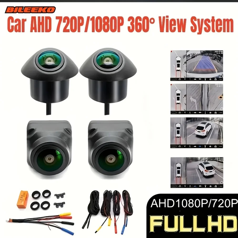 Car Camera, 360° Surround Bird View, Four Way Left/Right/Front/Rear View, AHD 1080P/720P, Universally Applicable