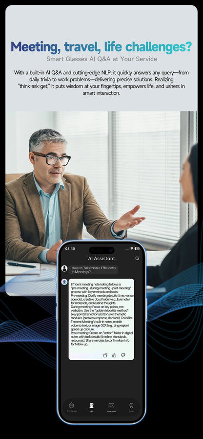 Smart Glasses 8 Million Pixels Recording Videos AI Photo Recognition Answer Translation 270mAh IP65 Waterproof Bluetooth Glasses