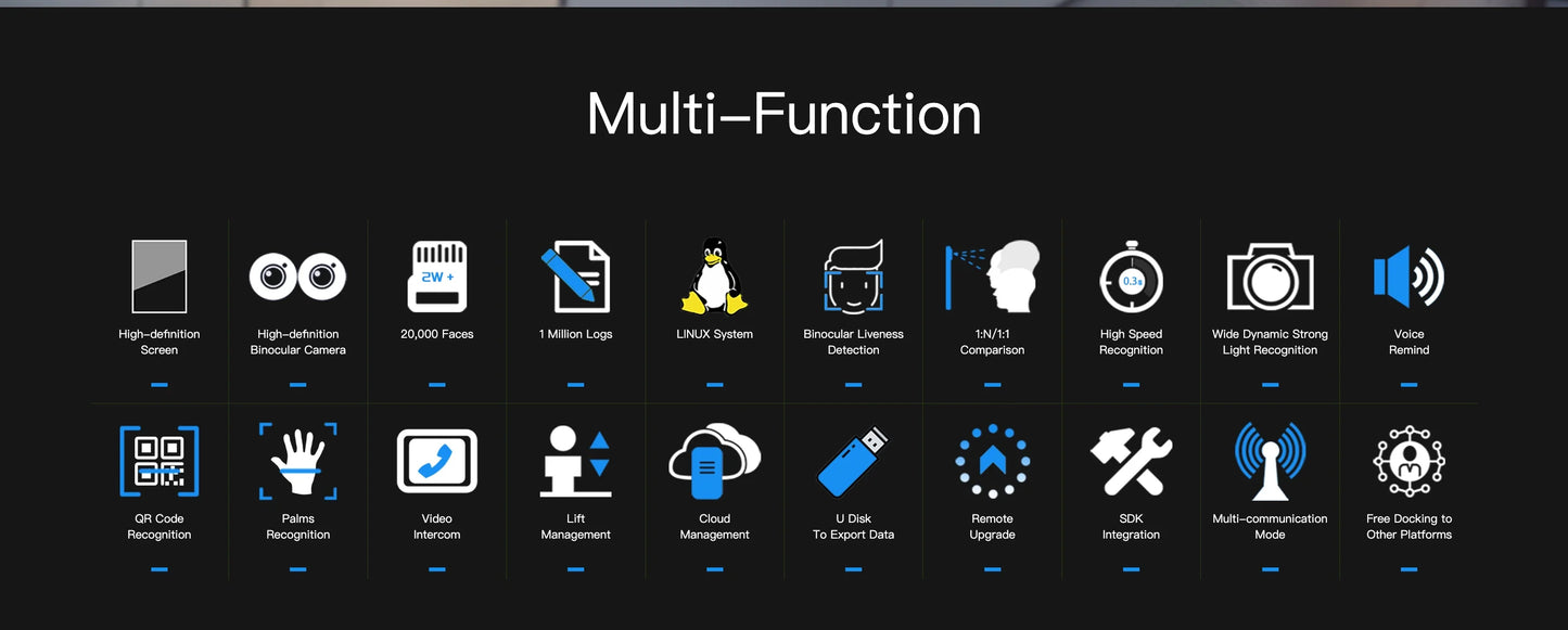 5.5-inch Aluminum Alloy Biometric Face Palm QR RFID Access Control Terminal with Video Intercom Cloud PC Software TCP/IP USB