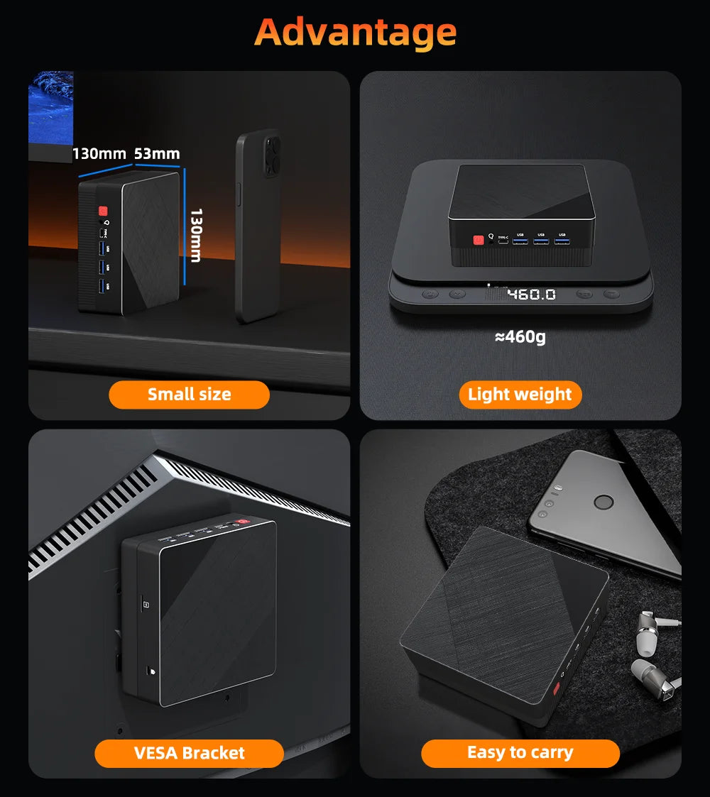TexHoo Mini PC Computer Gaming AMD Ryzen7 5800H Pocket Dual HDMI LAN WIFI6 Windows 11 Pro NUC Office DDR4 NVMe Four Display