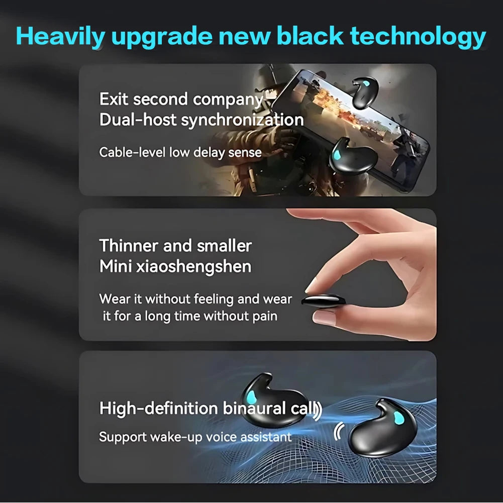 BT 5.3 Stereo Headphones Touch Control Invisible Sleep Earphones IPX5 Waterproof Sense-Free Micro Sleep Earbuds for Better Sleep