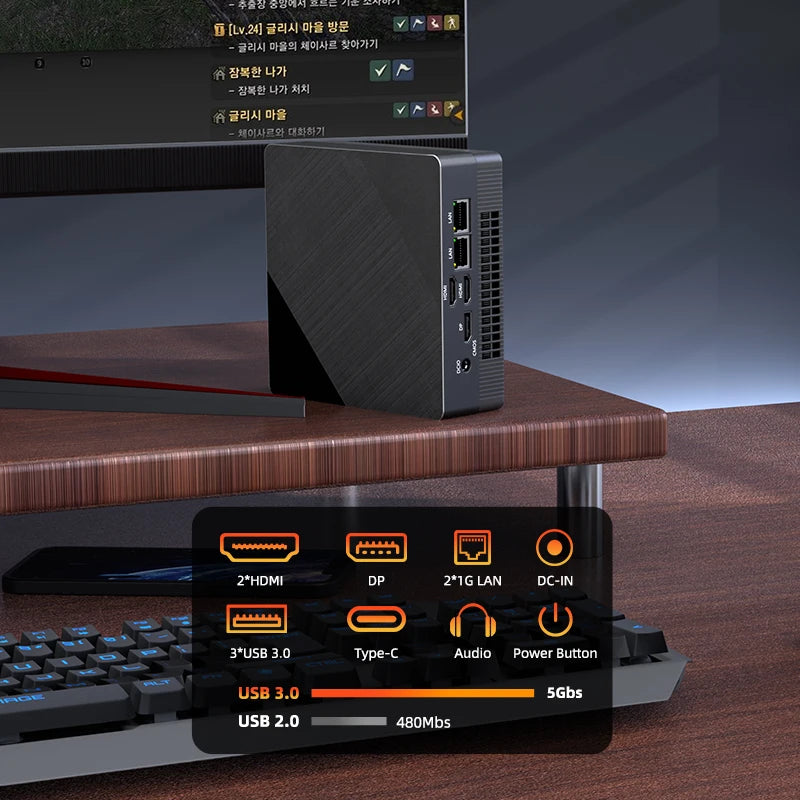 TexHoo Mini PC Computer Gaming AMD Ryzen7 5800H Pocket Dual HDMI LAN WIFI6 Windows 11 Pro NUC Office DDR4 NVMe Four Display