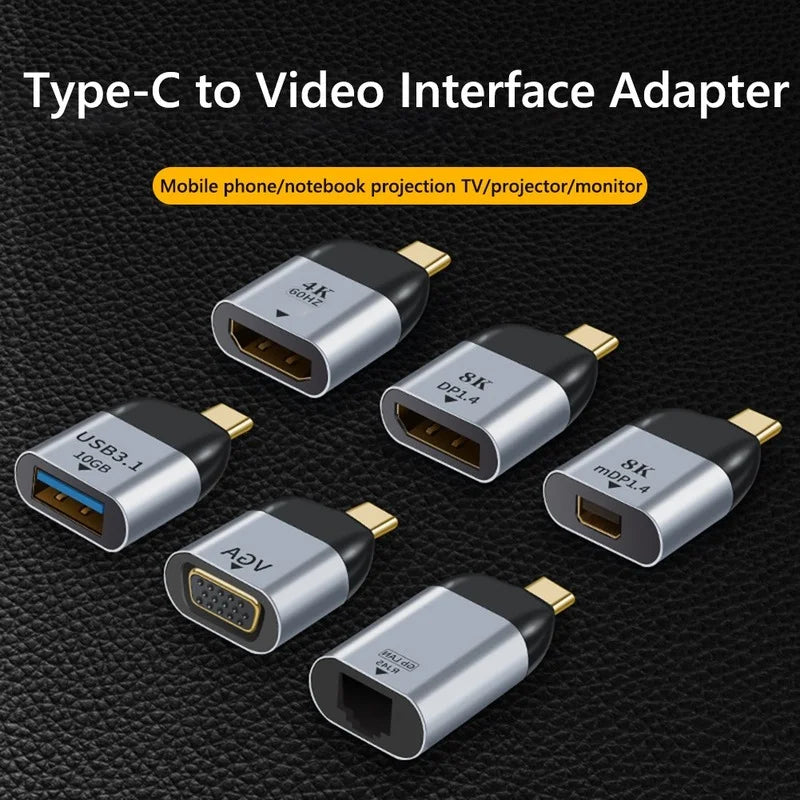 HDMI-compatible USB Type C Adapter to DP/VGA/Mini DP/RJ45 4K/8K 60Hz Vedio Transfer Converter for Laptop Phone Macbook Pro Air