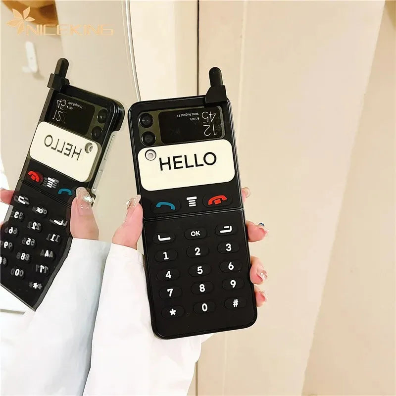 3D Antenna Game Boy Phone Case For Samsung Galaxy Z Flip 6 5 Luxury Hard Plastic Frame Silicone Cover For Samsung Z Flip 3 4 5G