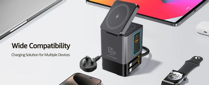 NEW GaN 6 in 1 105W Magnetic Wireless Charger Stand 15W Fast Wireless Charging Desktop Dock Station For iPhone16 15 14 13 Airpod