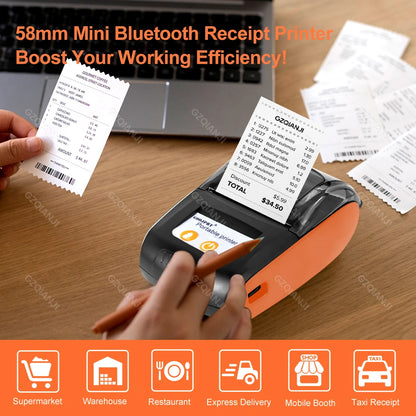 PT-210 58mm 2'' Inch Mini Portable Thermal Printer Wireless Receipt POS Maker Machine Bluetooth for Windows Android iOS Printing