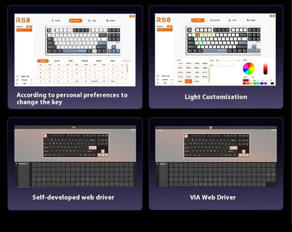 Riccks RS8 V2 Wireless Gaming Mechanical Keyboard Bluetooth 2.4G Wired 8000mAh RGB Hotswap Support QMK-VIA Keyboard for pc Gamer