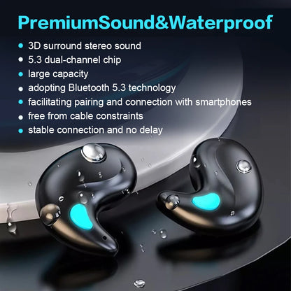 BT 5.3 Stereo Headphones Touch Control Invisible Sleep Earphones IPX5 Waterproof Sense-Free Micro Sleep Earbuds for Better Sleep