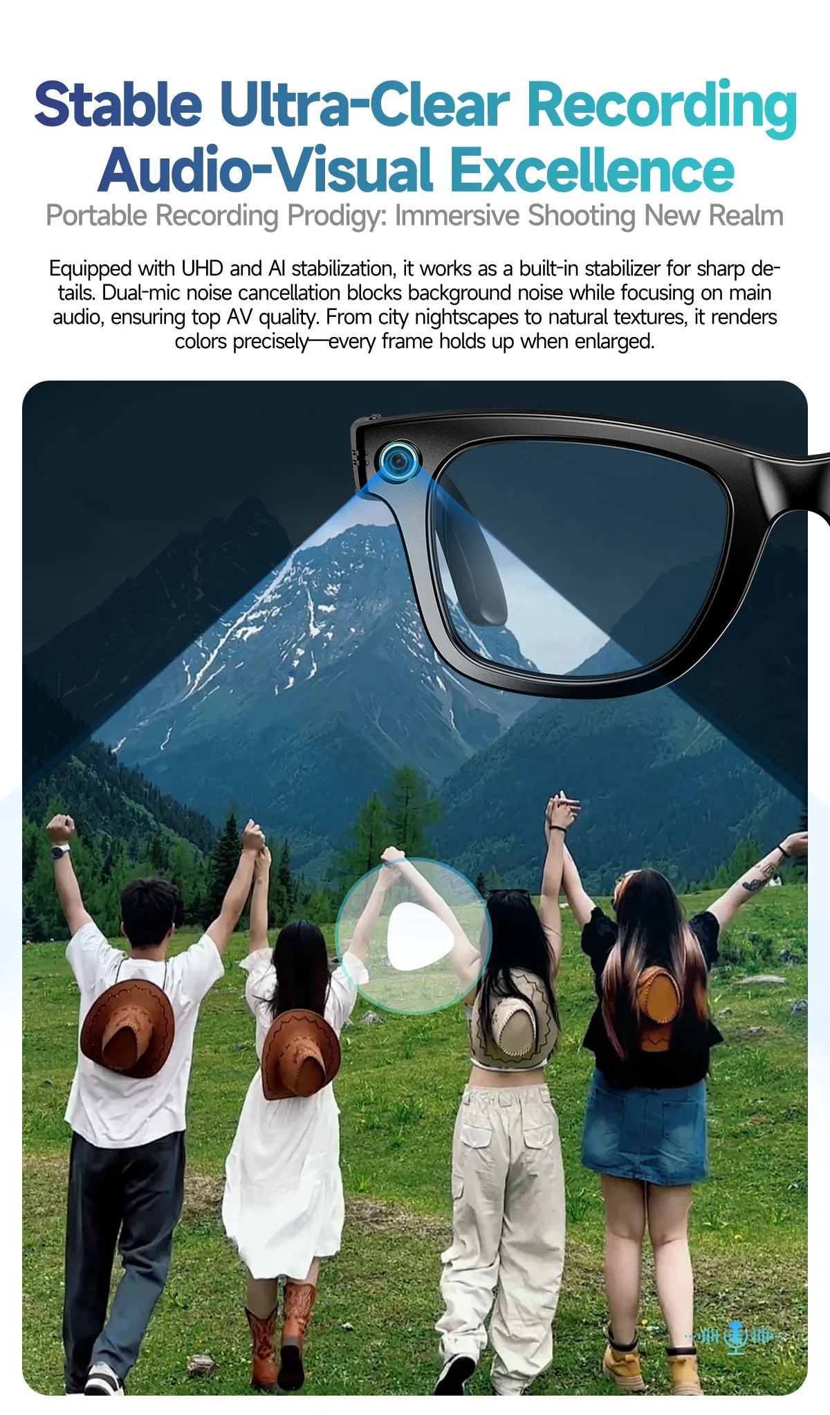 Smart Glasses 8 Million Pixels Recording Videos AI Photo Recognition Answer Translation 270mAh IP65 Waterproof Bluetooth Glasses