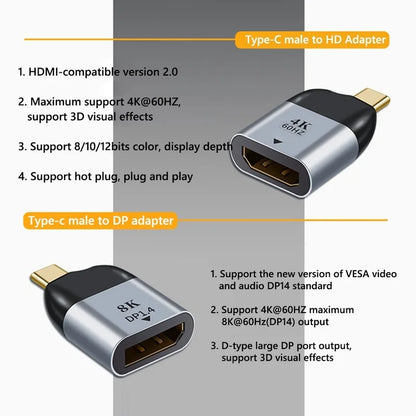 HDMI-compatible USB Type C Adapter to DP/VGA/Mini DP/RJ45 4K/8K 60Hz Vedio Transfer Converter for Laptop Phone Macbook Pro Air