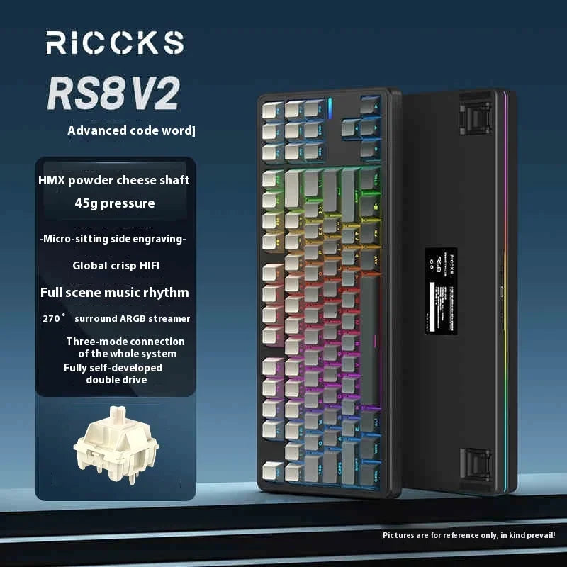 Riccks RS8 V2 Wireless Gaming Mechanical Keyboard Bluetooth 2.4G Wired 8000mAh RGB Hotswap Support QMK-VIA Keyboard for pc Gamer