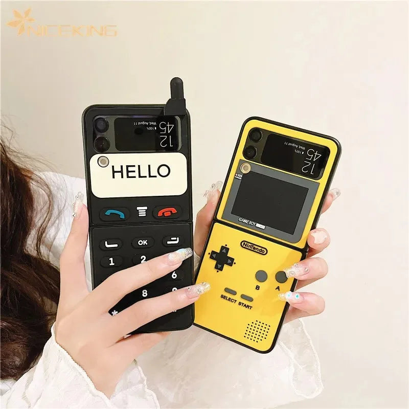 3D Antenna Game Boy Phone Case For Samsung Galaxy Z Flip 6 5 Luxury Hard Plastic Frame Silicone Cover For Samsung Z Flip 3 4 5G