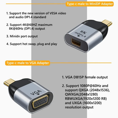 HDMI-compatible USB Type C Adapter to DP/VGA/Mini DP/RJ45 4K/8K 60Hz Vedio Transfer Converter for Laptop Phone Macbook Pro Air