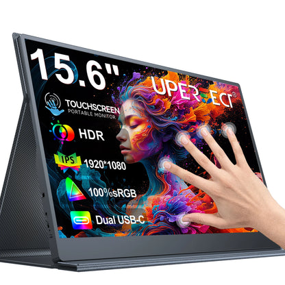 UPERFECT 15.6 inch Portable Monitor Touchscreen 1080P 10-Point Touch Gaming Display With Protective Sleeve VESA For Laptop Phone