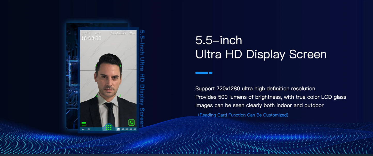 5.5-inch Aluminum Alloy Biometric Face Palm QR RFID Access Control Terminal with Video Intercom Cloud PC Software TCP/IP USB