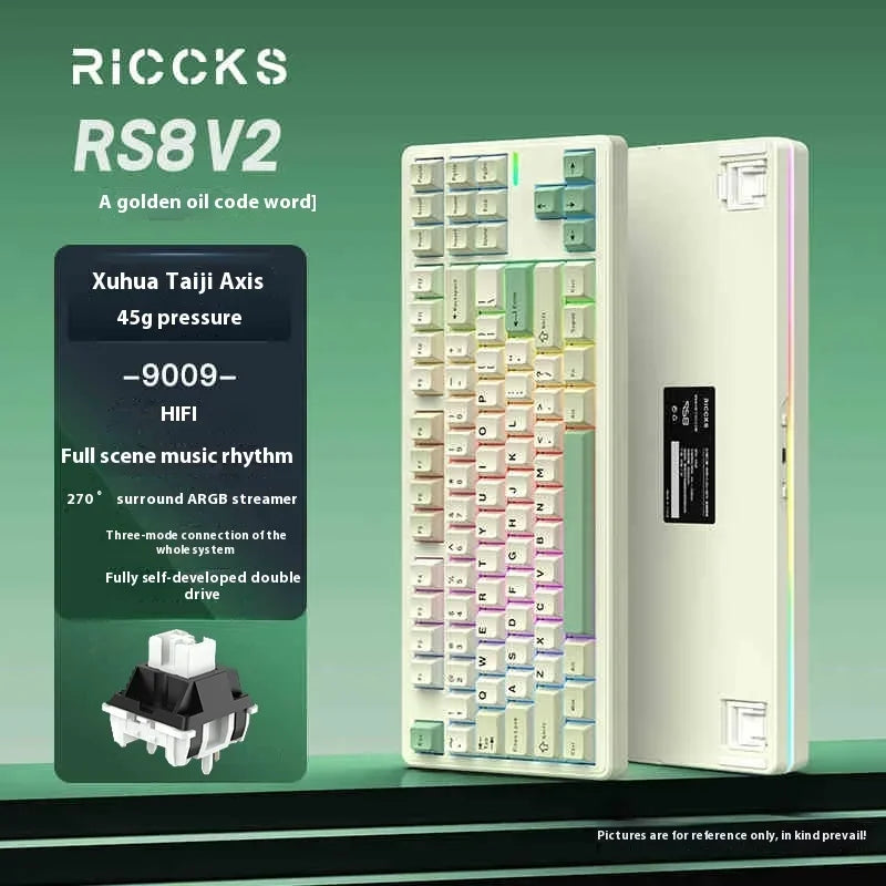 Riccks RS8 V2 Wireless Gaming Mechanical Keyboard Bluetooth 2.4G Wired 8000mAh RGB Hotswap Support QMK-VIA Keyboard for pc Gamer