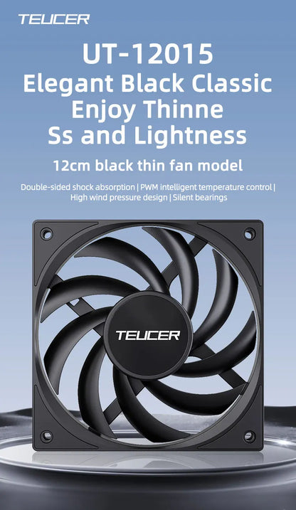 TEUCER UT-12015 PC Fan 120x120x15mm Slim FDB Bearing Case Fan with PWM Sharing Technology (PST), Quiet Motor, 800–2400 RPM