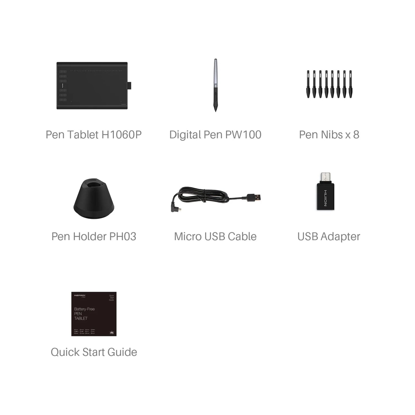 HUION Inspiroy H1060P Graphics Drawing Tablet with 8192 Pressure Sensitivity Battery-Free Stylus and 12 Customized Hot Keys, 10