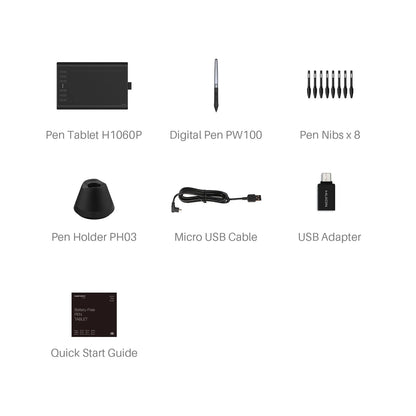 HUION Inspiroy H1060P Graphics Drawing Tablet with 8192 Pressure Sensitivity Battery-Free Stylus and 12 Customized Hot Keys, 10