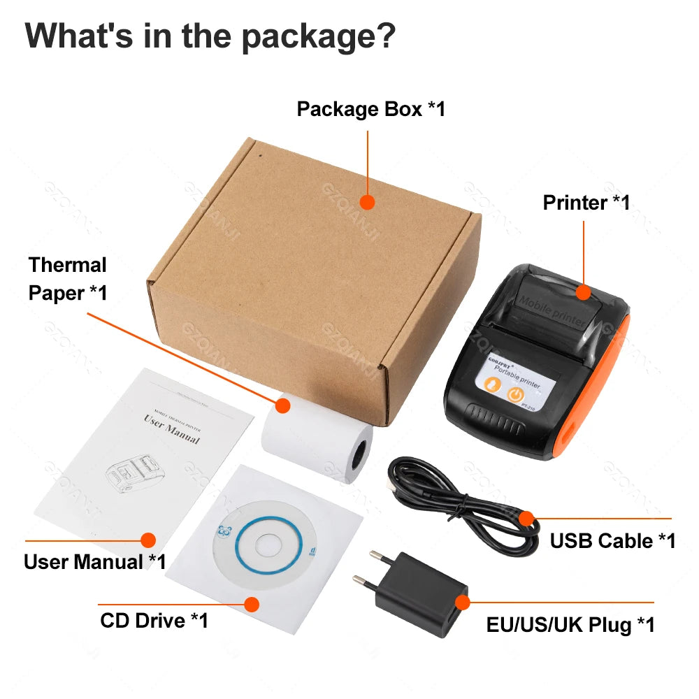 PT-210 58mm 2'' Inch Mini Portable Thermal Printer Wireless Receipt POS Maker Machine Bluetooth for Windows Android iOS Printing
