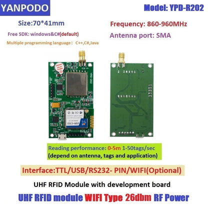 R200 Chip UHF RFID Reader Module - Long Read Range, Multi-Interface(Wifi/USB/RS232/TTL Uart) for Raspberry Pi/Arduino, Free SDK