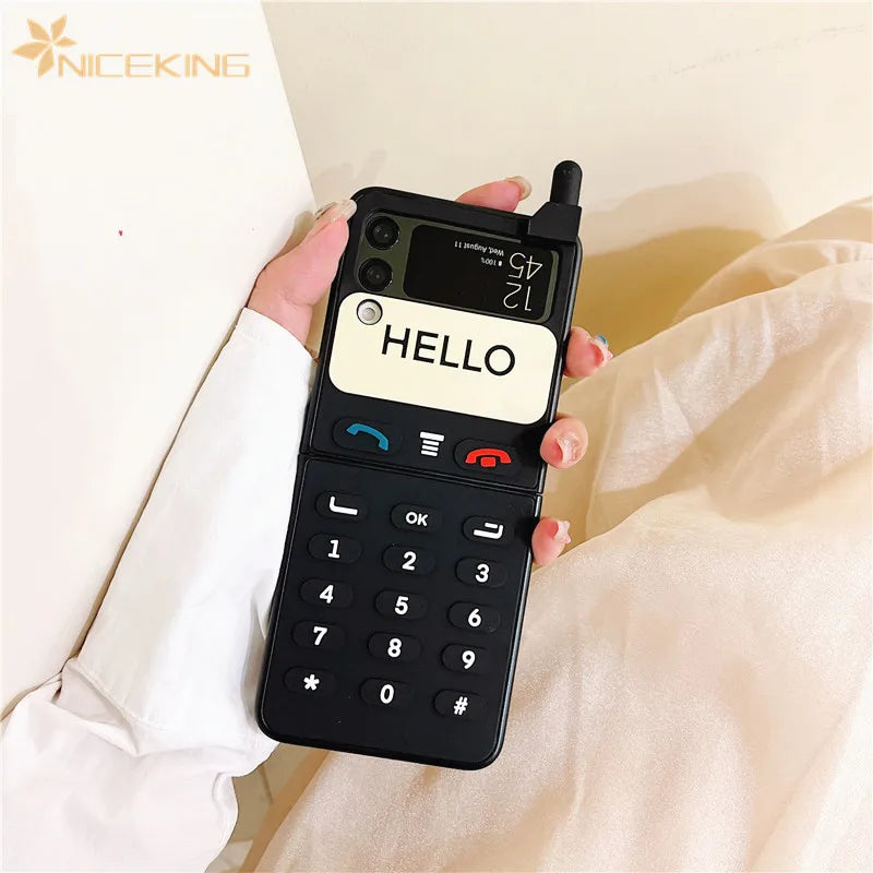 3D Antenna Game Boy Phone Case For Samsung Galaxy Z Flip 6 5 Luxury Hard Plastic Frame Silicone Cover For Samsung Z Flip 3 4 5G