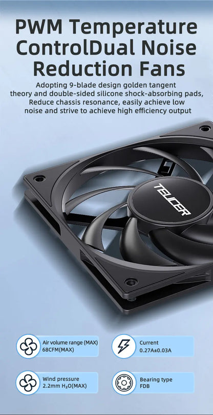 TEUCER UT-12015 PC Fan 120x120x15mm Slim FDB Bearing Case Fan with PWM Sharing Technology (PST), Quiet Motor, 800–2400 RPM
