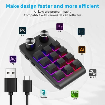 Bluetooth Programming Macro Custom Keyboard RGB 12 Keys 2 Knobs Copy Paste Photoshop Gaming Keypad Mechanical Hotswap Macropad