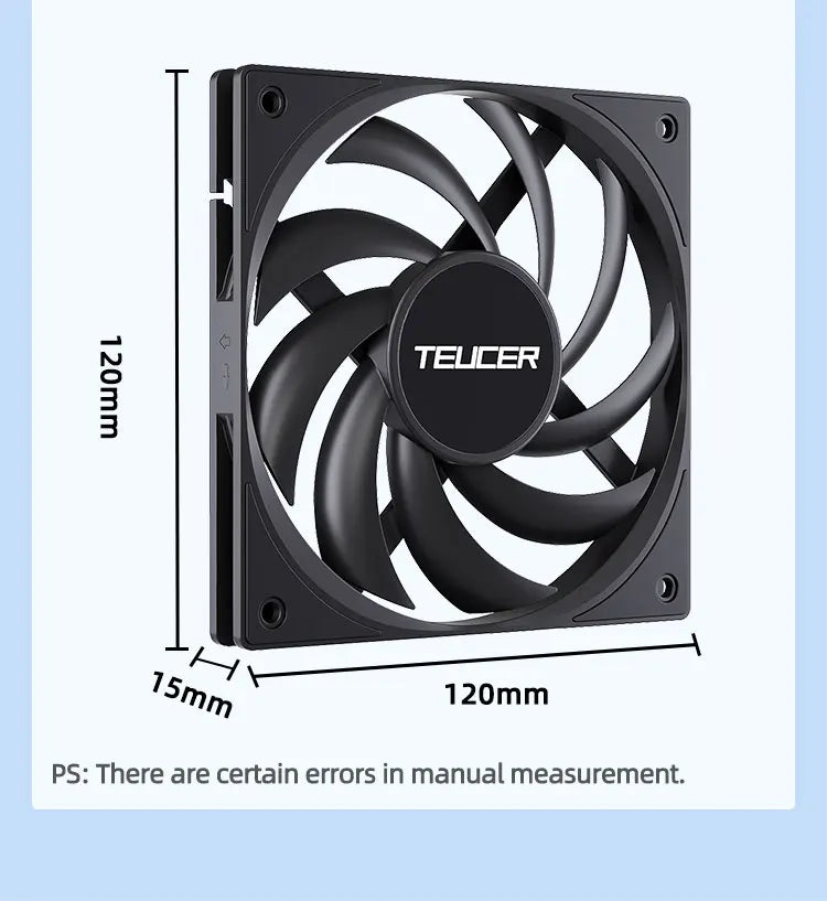 TEUCER UT-12015 PC Fan 120x120x15mm Slim FDB Bearing Case Fan with PWM Sharing Technology (PST), Quiet Motor, 800–2400 RPM