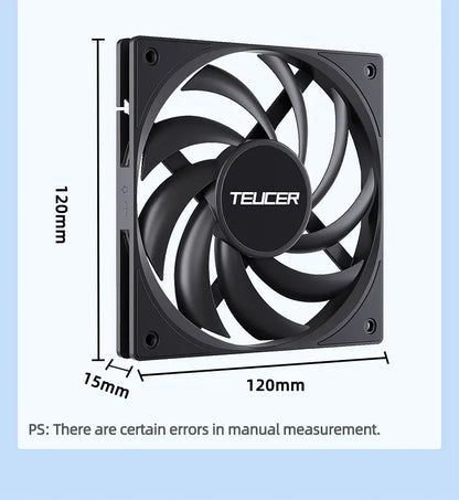 TEUCER UT-12015 PC Fan 120x120x15mm Slim FDB Bearing Case Fan with PWM Sharing Technology (PST), Quiet Motor, 800–2400 RPM