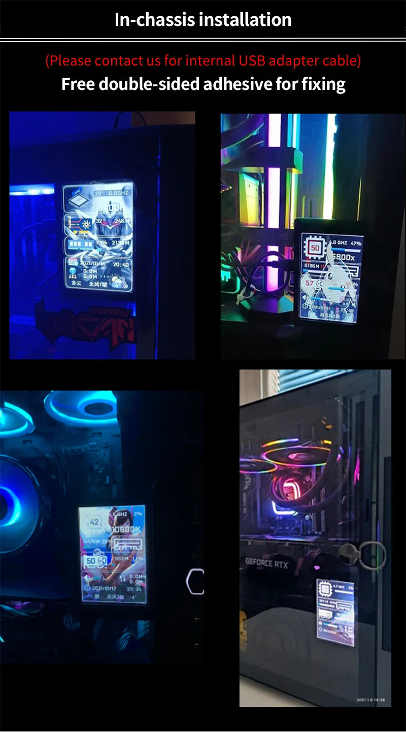 3.5 Inch Type-C Secondary Screen for Computer CPU RAM GPU HDD Monitor 320*480 IPS LCD ISB Display TURZX Software NO AIDA64