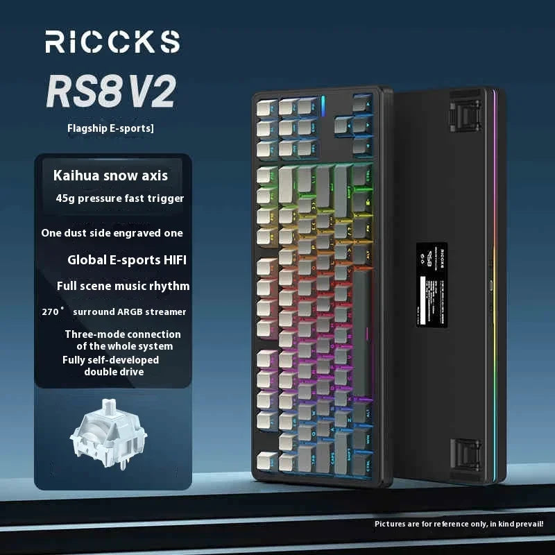 Riccks RS8 V2 Wireless Gaming Mechanical Keyboard Bluetooth 2.4G Wired 8000mAh RGB Hotswap Support QMK-VIA Keyboard for pc Gamer