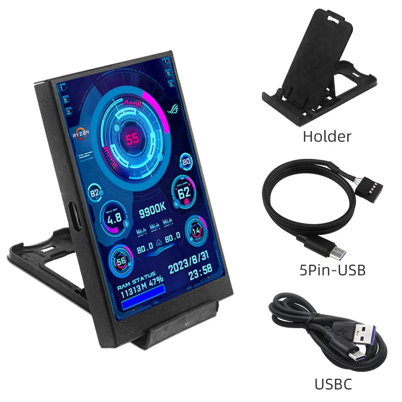 3.5 Inch Type-C Secondary Screen for Computer CPU RAM GPU HDD Monitor 320*480 IPS LCD ISB Display TURZX Software NO AIDA64