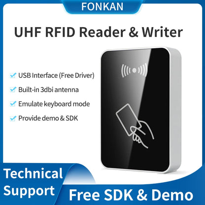 RFID UHF Reader 860-960Mhz RFID UHF Desktop Write Tag Reader USB Keyboard Output for ISO18000-6C EPC Gen2 Free Software SDK